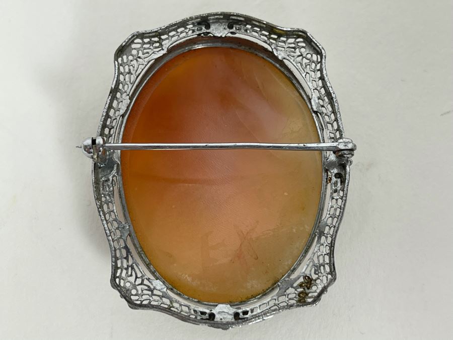 JUST ADDED - Vintage Silver / Base Metal Shell Cameo Brooch 11.8g [Photo 5]