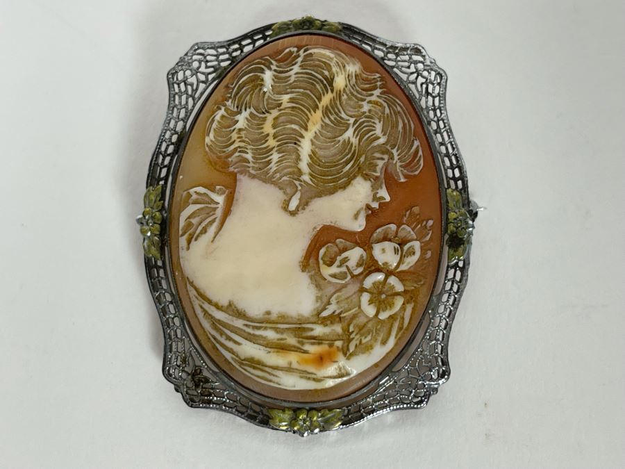 JUST ADDED - Vintage Silver / Base Metal Shell Cameo Brooch 11.8g [Photo 2]