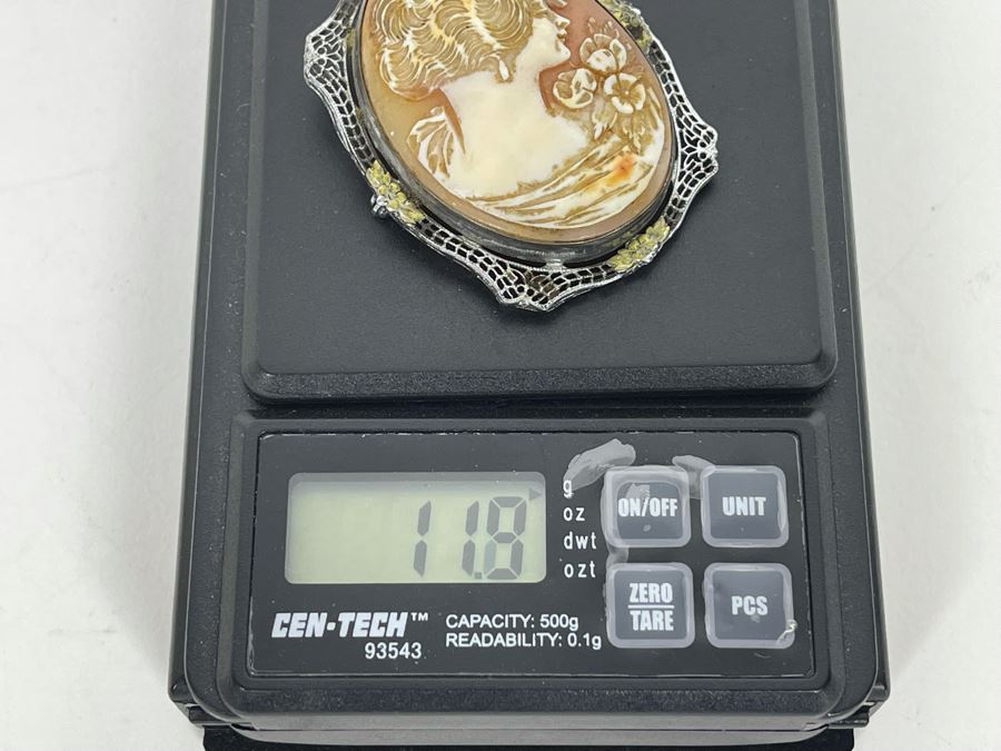JUST ADDED - Vintage Silver / Base Metal Shell Cameo Brooch 11.8g [Photo 6]