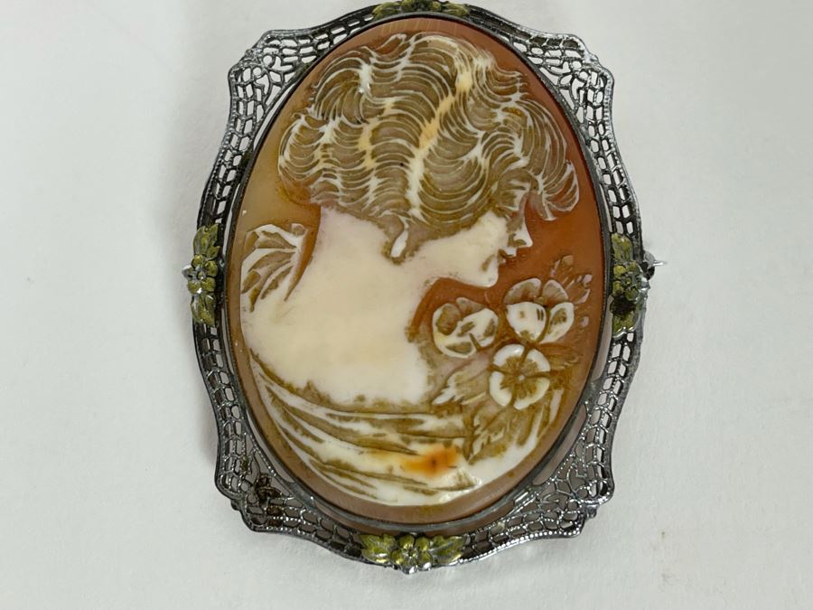 JUST ADDED - Vintage Silver / Base Metal Shell Cameo Brooch 11.8g [Photo 3]