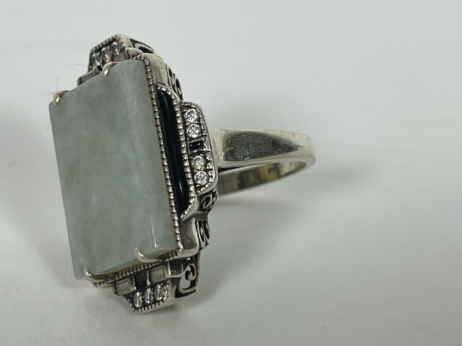 JUST ADDED - Sterling Silver + 10K Gold Jade CZ Ring Size 8.25 11.2g [Photo 10]