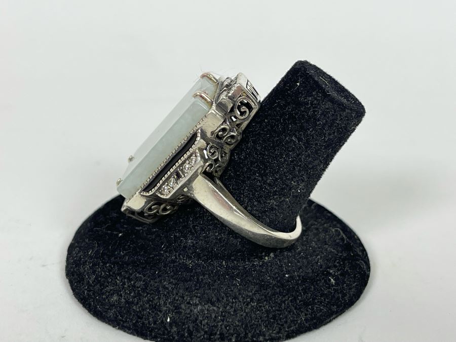 JUST ADDED - Sterling Silver + 10K Gold Jade CZ Ring Size 8.25 11.2g [Photo 9]
