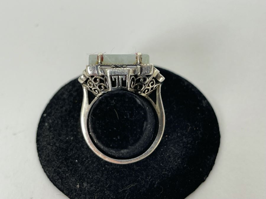 JUST ADDED - Sterling Silver + 10K Gold Jade CZ Ring Size 8.25 11.2g [Photo 8]