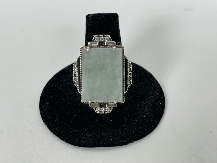 JUST ADDED - Sterling Silver + 10K Gold Jade CZ Ring Size 8.25 11.2g [Photo 3]
