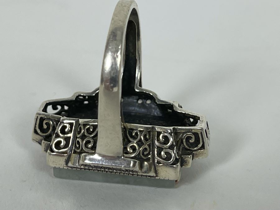 JUST ADDED - Sterling Silver + 10K Gold Jade CZ Ring Size 8.25 11.2g [Photo 13]