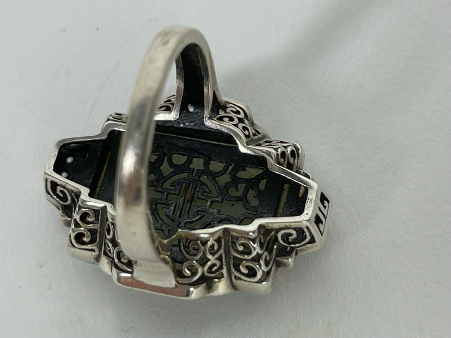 JUST ADDED - Sterling Silver + 10K Gold Jade CZ Ring Size 8.25 11.2g [Photo 11]