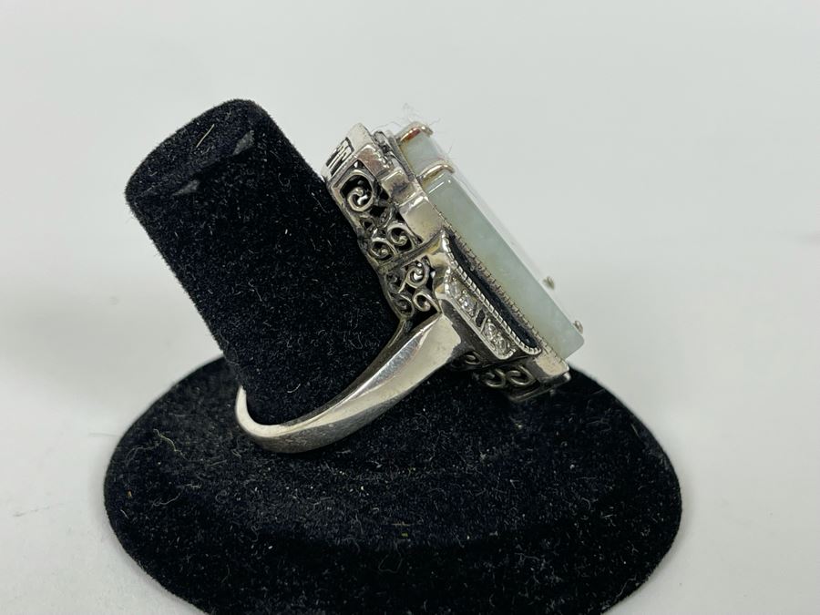 JUST ADDED - Sterling Silver + 10K Gold Jade CZ Ring Size 8.25 11.2g [Photo 7]