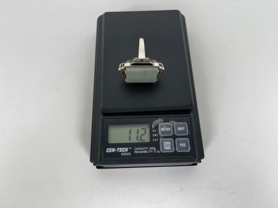 JUST ADDED - Sterling Silver + 10K Gold Jade CZ Ring Size 8.25 11.2g [Photo 15]