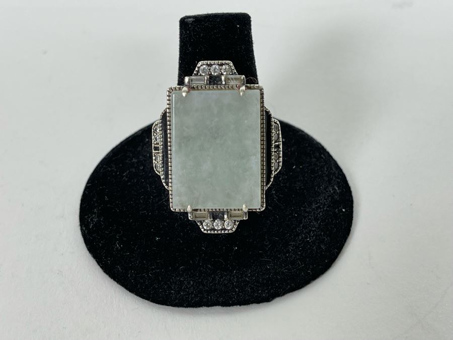 JUST ADDED - Sterling Silver + 10K Gold Jade CZ Ring Size 8.25 11.2g [Photo 4]
