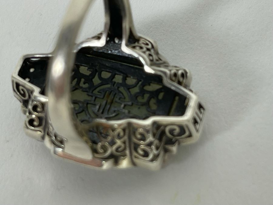 JUST ADDED - Sterling Silver + 10K Gold Jade CZ Ring Size 8.25 11.2g [Photo 12]