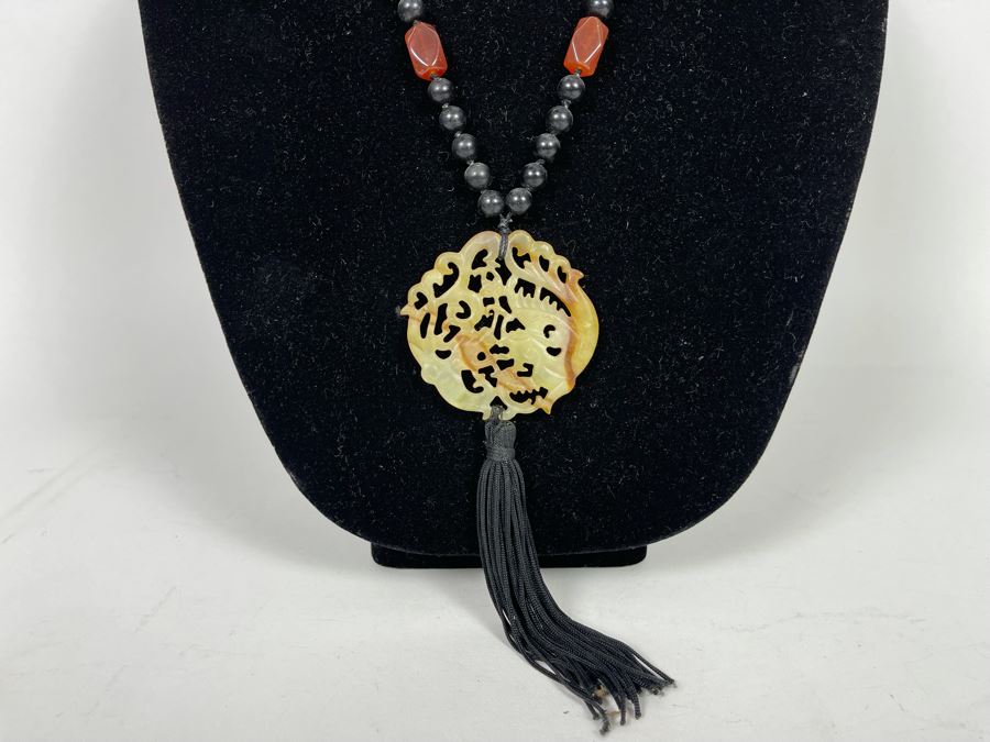 JUST ADDED - Glass 'Jade' Carnelian And Onyx 30' Necklace Fair Market Value $50 Retail $150 [Photo 3]