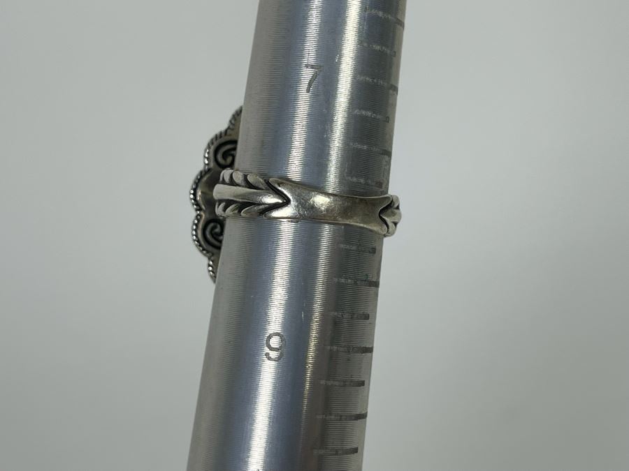 JUST ADDED - Vintage Native American Sterling Silver Coral Ring Signed AW Size 8 10.2g [Photo 9]