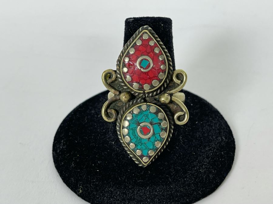 JUST ADDED - Vintage Sterling Silver Inlay Ring Size 8.75 10.1g [Photo 2]