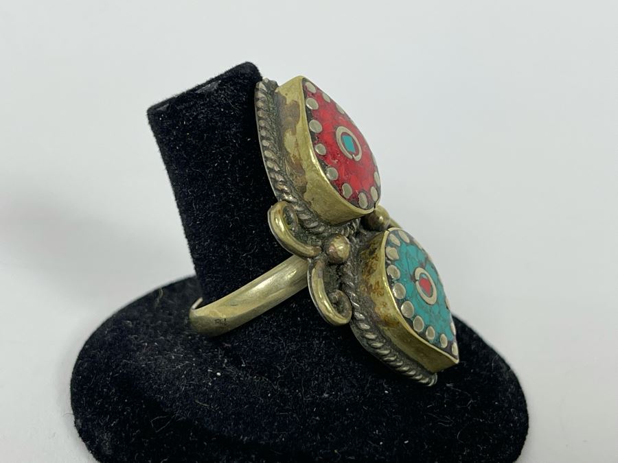 JUST ADDED - Vintage Sterling Silver Inlay Ring Size 8.75 10.1g [Photo 5]