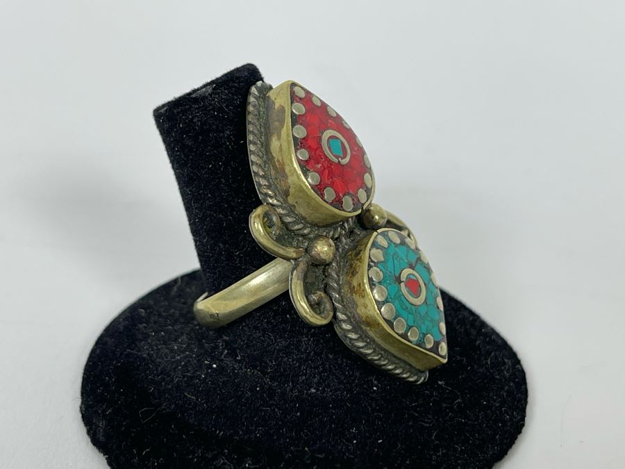 JUST ADDED - Vintage Sterling Silver Inlay Ring Size 8.75 10.1g [Photo 4]