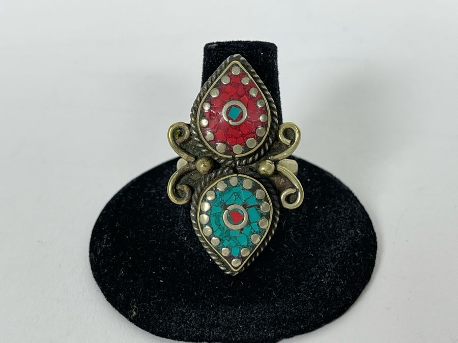 JUST ADDED - Vintage Sterling Silver Inlay Ring Size 8.75 10.1g [Photo 3]