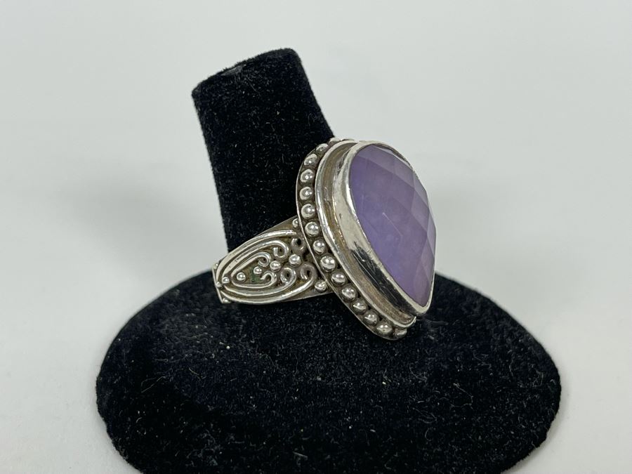 JUST ADDED - Sterling Silver Quartz Doublet Ring Size 8.25 12.4g [Photo 4]