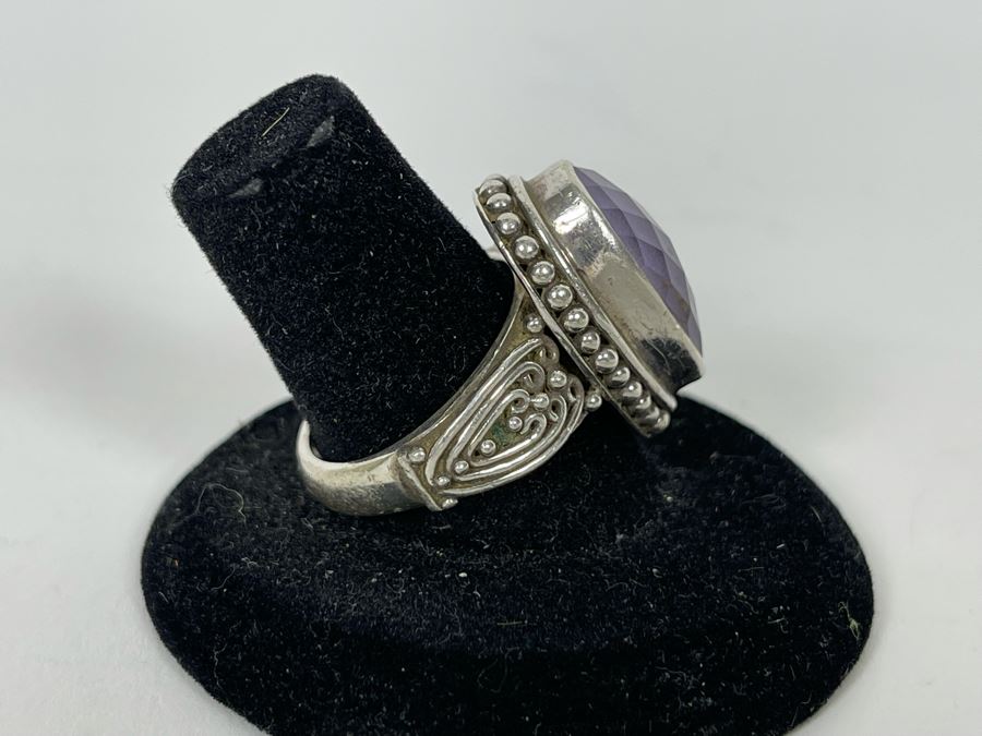 JUST ADDED - Sterling Silver Quartz Doublet Ring Size 8.25 12.4g [Photo 6]