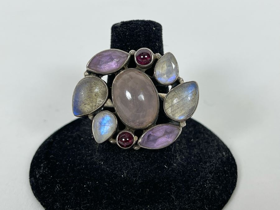 JUST ADDED - Sterling Silver Multi-Stone Ring Size 7 10.5g [Photo 1]