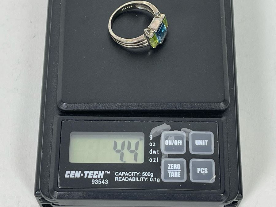 JUST ADDED - Sterling Silver Topaz + Peridot Ring Size 6.25 4.4g [Photo 12]