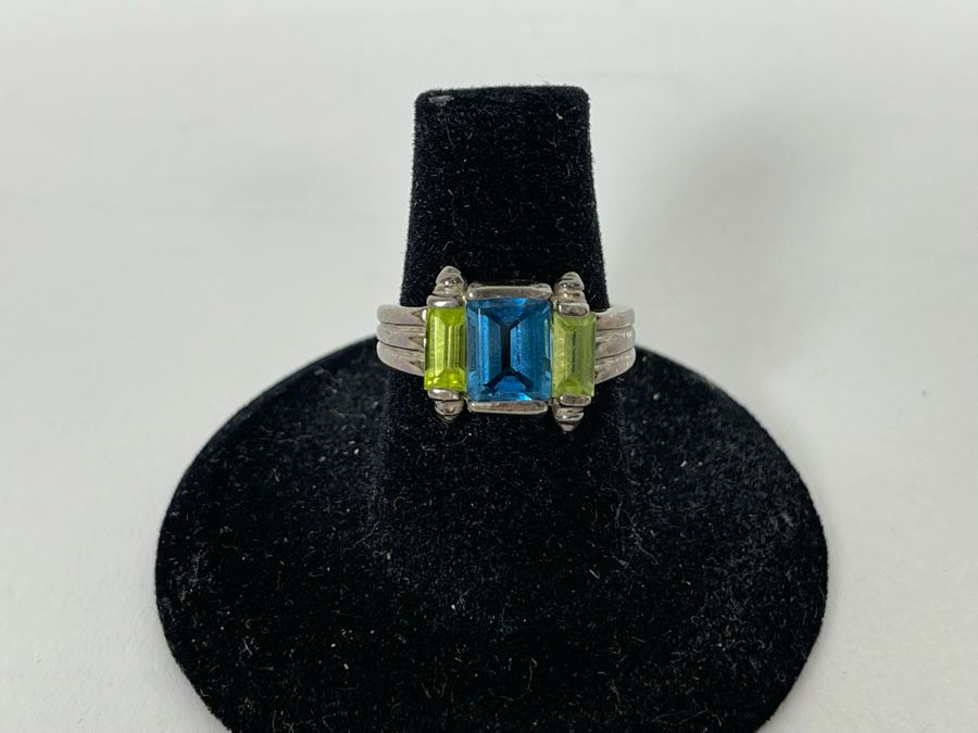 JUST ADDED - Sterling Silver Topaz + Peridot Ring Size 6.25 4.4g [Photo 4]