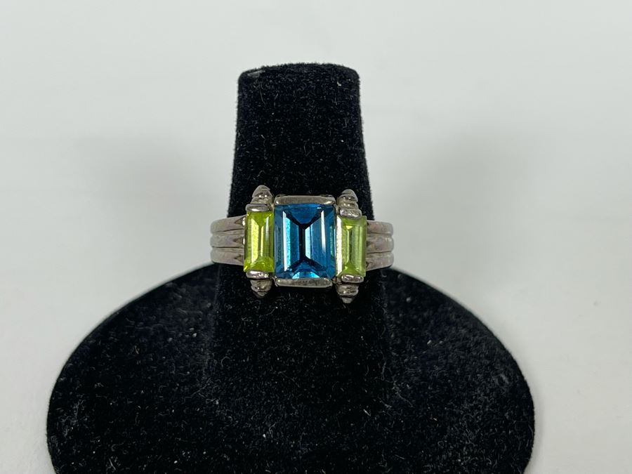 JUST ADDED - Sterling Silver Topaz + Peridot Ring Size 6.25 4.4g [Photo 2]