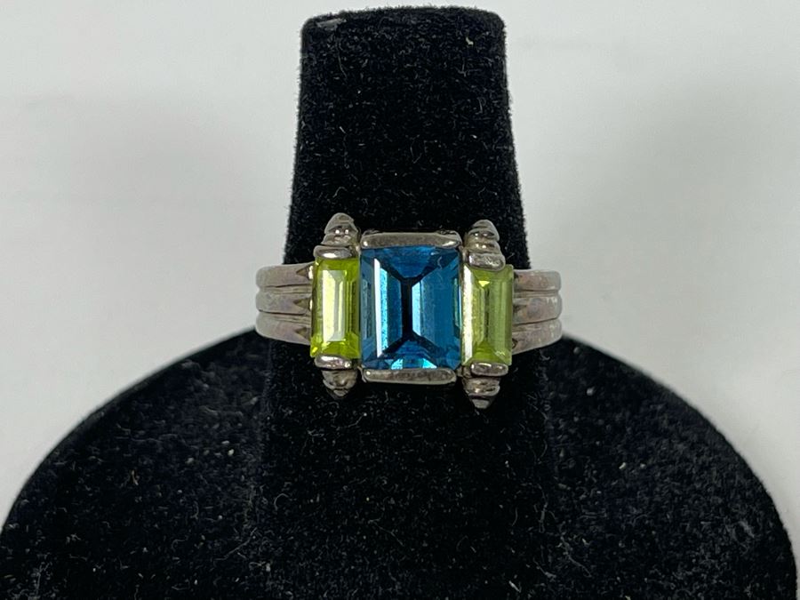 JUST ADDED - Sterling Silver Topaz + Peridot Ring Size 6.25 4.4g [Photo 1]