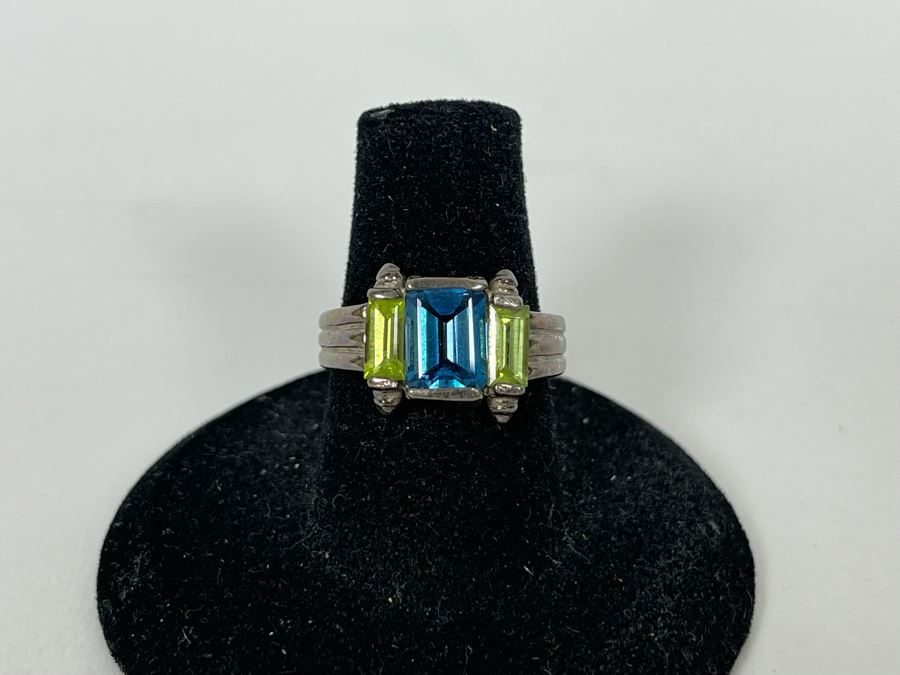 JUST ADDED - Sterling Silver Topaz + Peridot Ring Size 6.25 4.4g [Photo 3]