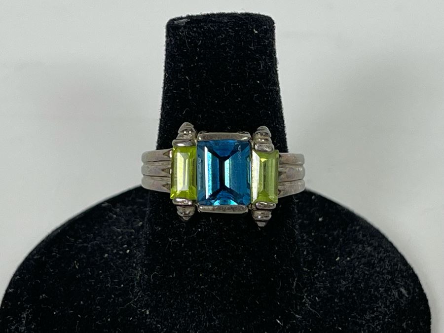 JUST ADDED - Sterling Silver Topaz + Peridot Ring Size 6.25 4.4g [Photo 6]