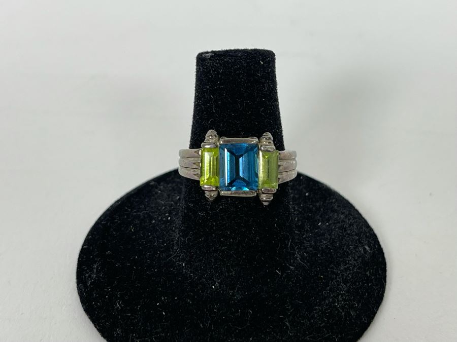 JUST ADDED - Sterling Silver Topaz + Peridot Ring Size 6.25 4.4g [Photo 5]