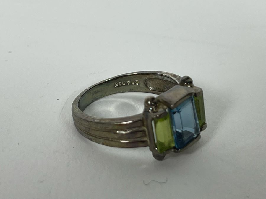JUST ADDED - Sterling Silver Topaz + Peridot Ring Size 6.25 4.4g [Photo 9]