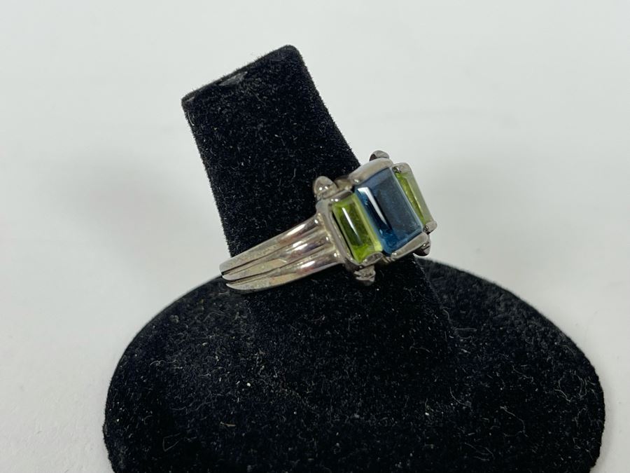 JUST ADDED - Sterling Silver Topaz + Peridot Ring Size 6.25 4.4g [Photo 7]