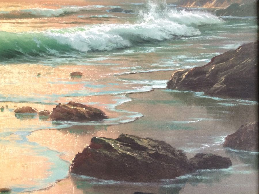 Original Oil Painting California Ocean Seascape by Anton Gutknecht (American/German, 1907–1988) [Photo 6]
