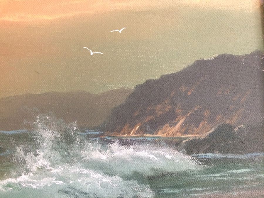 Original Oil Painting California Ocean Seascape by Anton Gutknecht (American/German, 1907–1988) [Photo 4]