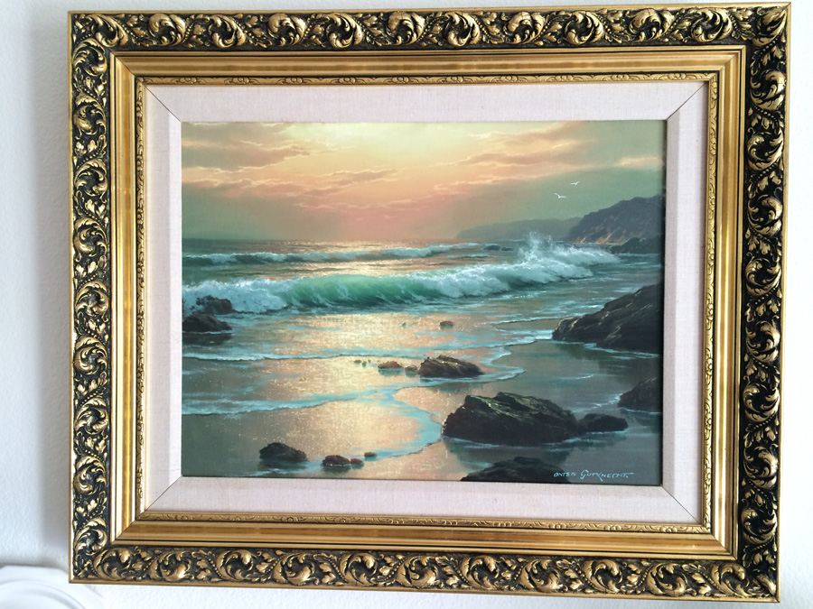 Original Oil Painting California Ocean Seascape by Anton Gutknecht (American/German, 1907–1988) [Photo 1]