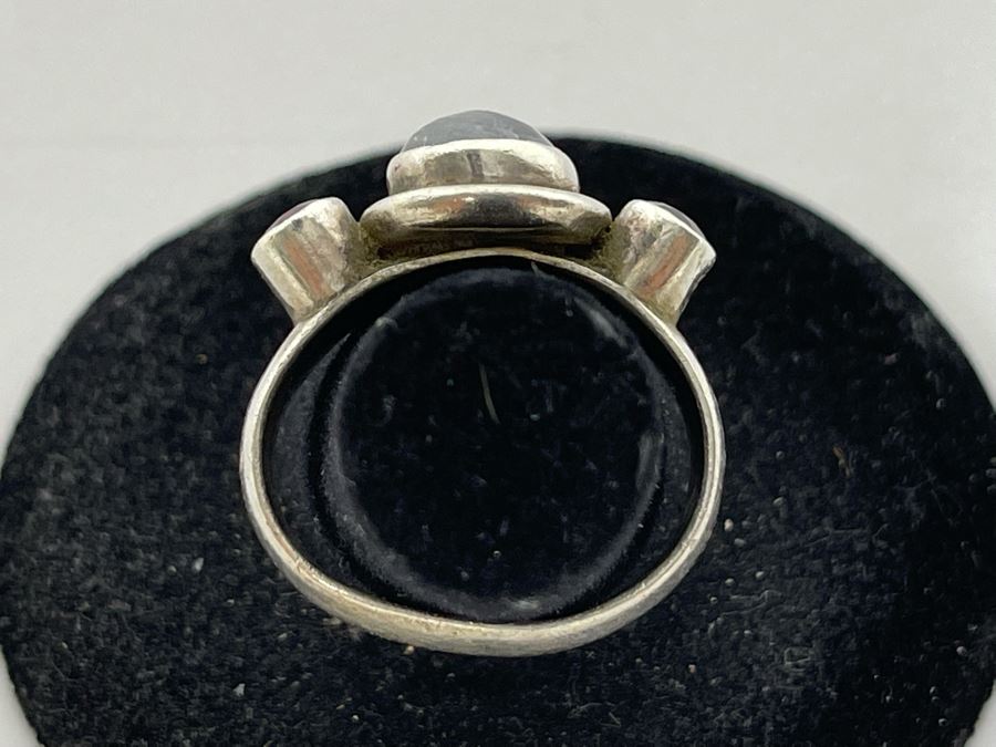 JUST ADDED - Sterling Silver Moonstone + Garnet Ring Size 5.25 7.4g [Photo 7]