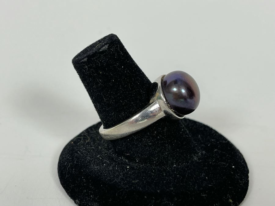 JUST ADDED - Sterling Silver Pearl Ring Size 7.5 5.8g [Photo 4]