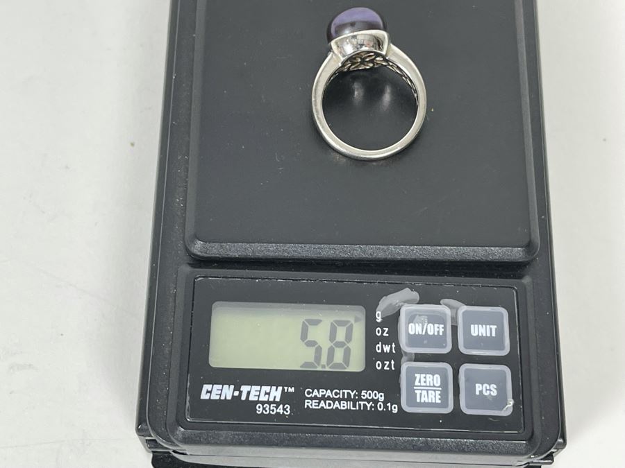 JUST ADDED - Sterling Silver Pearl Ring Size 7.5 5.8g [Photo 8]
