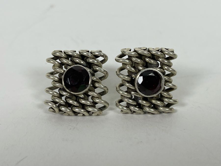 JUST ADDED - Vintage Sterling Silver Garnet Clip On Earrings 22g [Photo 3]