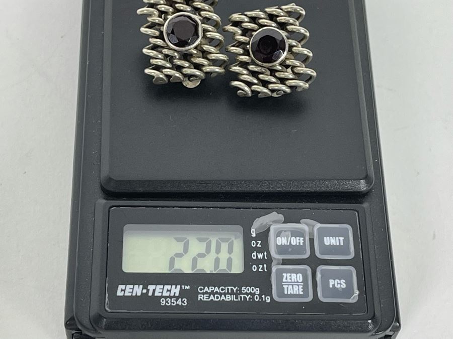 JUST ADDED - Vintage Sterling Silver Garnet Clip On Earrings 22g [Photo 7]