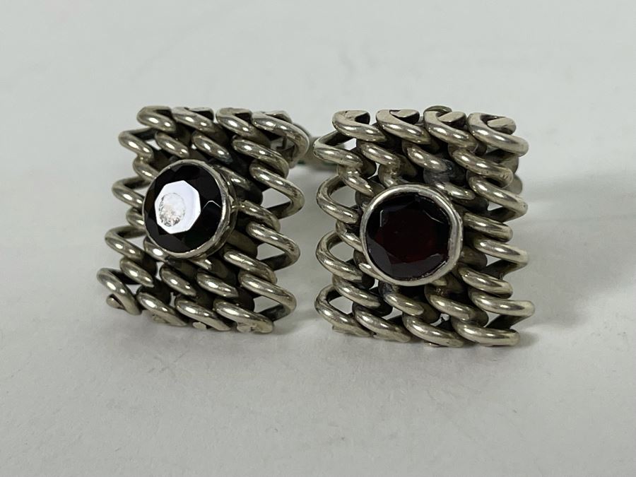 JUST ADDED - Vintage Sterling Silver Garnet Clip On Earrings 22g [Photo 4]