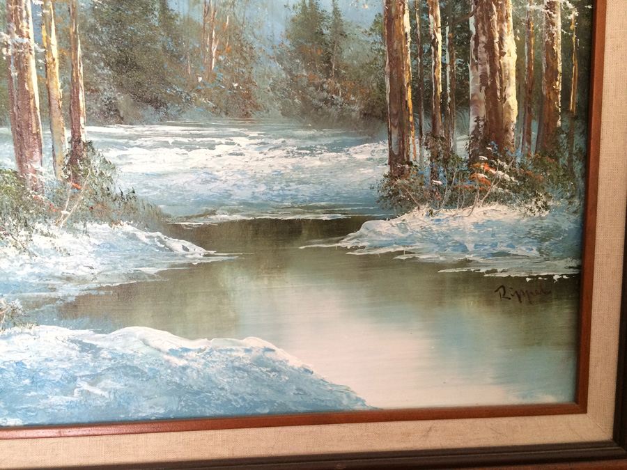 Original Oil Painting Winter Lake Scene [Photo 3]