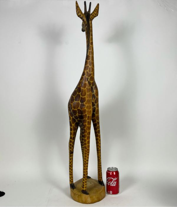 JUST ADDED - Carved Wooden Giraffe Sculpture Signed MJ 6W X 6D X 3'1'H [Photo 6]
