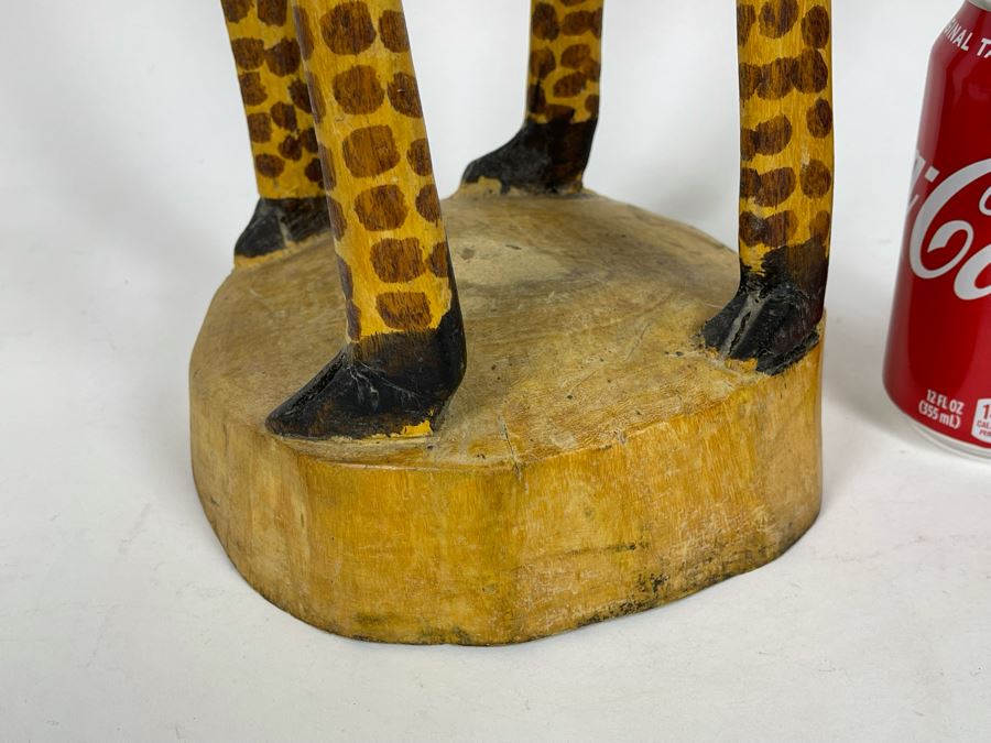 JUST ADDED - Carved Wooden Giraffe Sculpture Signed MJ 6W X 6D X 3'1'H [Photo 3]