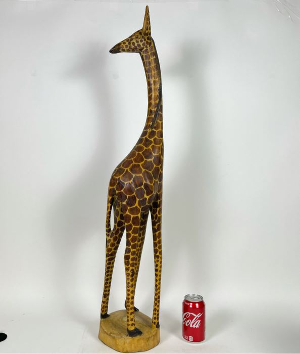 JUST ADDED Carved Wooden Giraffe Sculpture Signed MJ 6W X 6D X 3 1 H   44016 Ggg6 