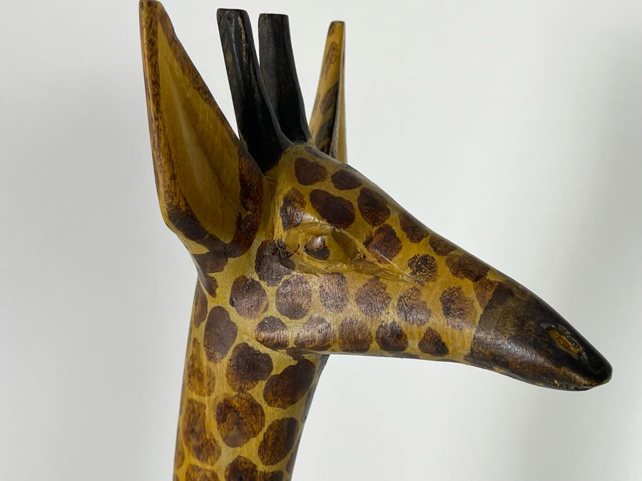 JUST ADDED - Carved Wooden Giraffe Sculpture Signed MJ 6W X 6D X 3'1'H [Photo 5]