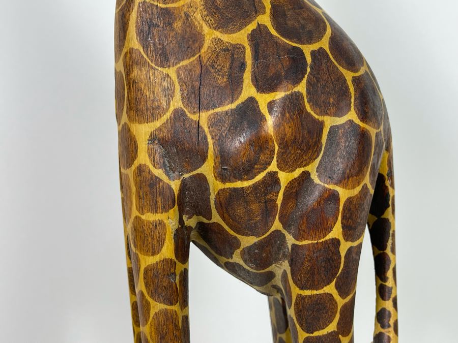 JUST ADDED - Carved Wooden Giraffe Sculpture Signed MJ 6W X 6D X 3'1'H [Photo 4]