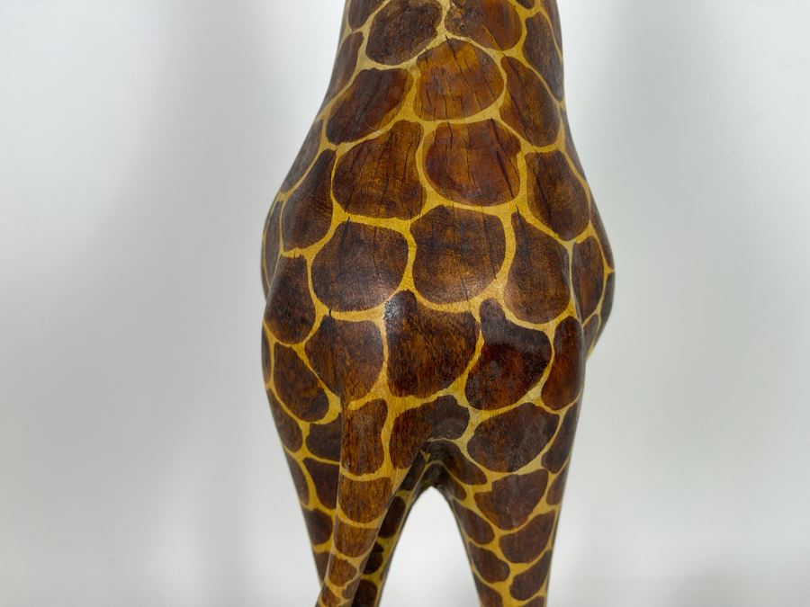 JUST ADDED - Carved Wooden Giraffe Sculpture Signed MJ 6W X 6D X 3'1'H [Photo 8]