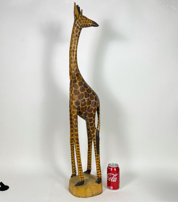 JUST ADDED - Carved Wooden Giraffe Sculpture Signed MJ 6W X 6D X 3'1'H [Photo 1]