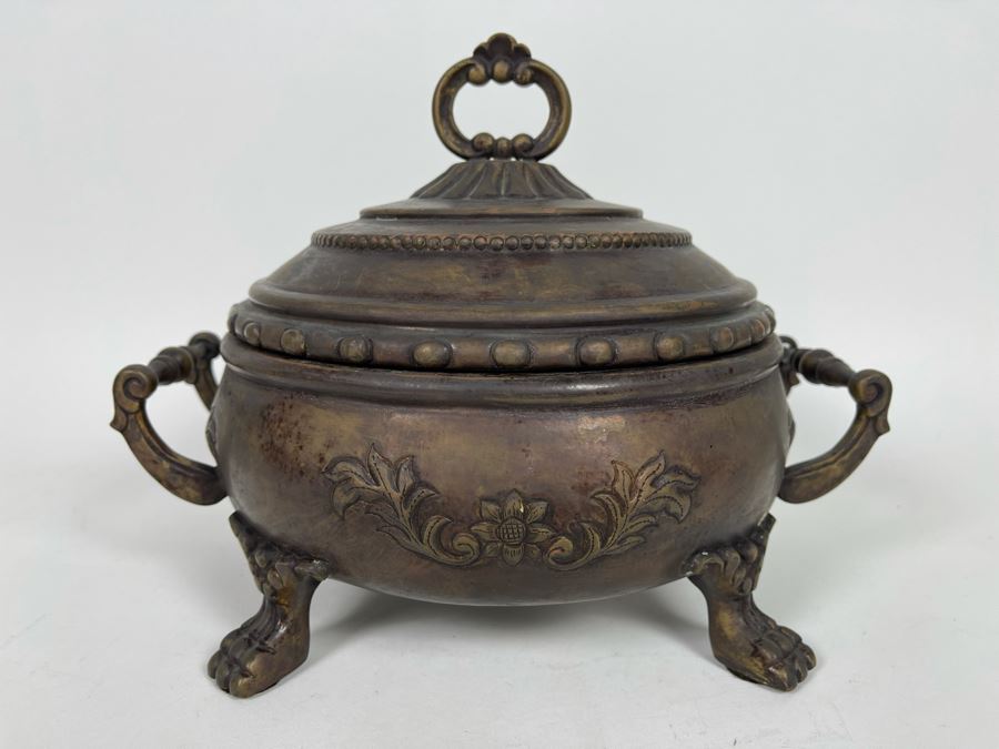 JUST ADDED - Maitland-Smith Decorative Footed Pot With Lid 11W X 9D X 9H [Photo 4]